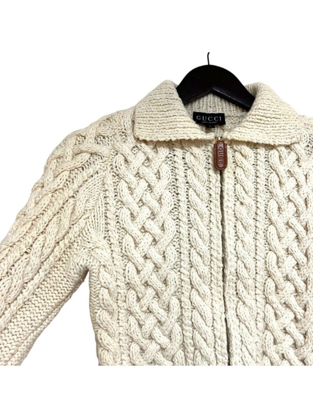 Gucci Era Short Length Zip Up Cable Knit Jacket S Off White - Picture 3 of 8